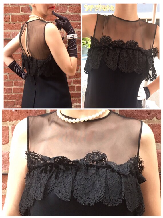 1950's Vintage SHEER Black Lace Dress / Black 50s… - image 5