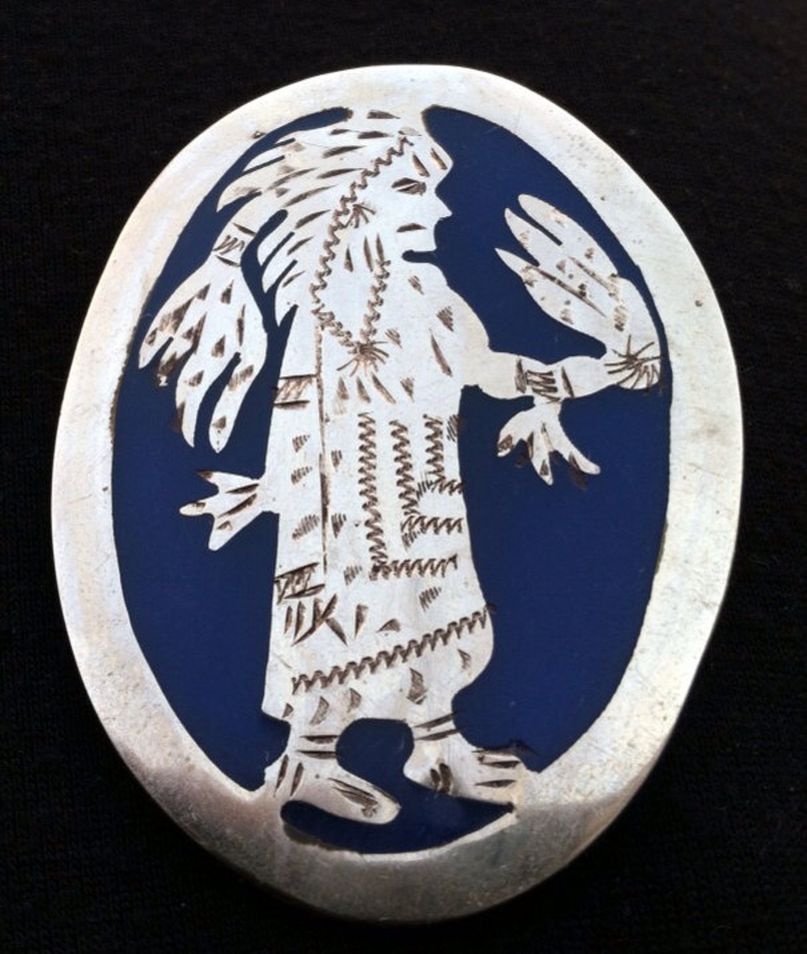 40's/50's Mexican AZTEC ENAMEL Sterling SILVER Pin or Pendant - Etsy
