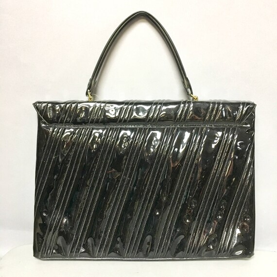 Textured VINTAGE 1960's Black Vinyl Handbag, MOD … - image 3
