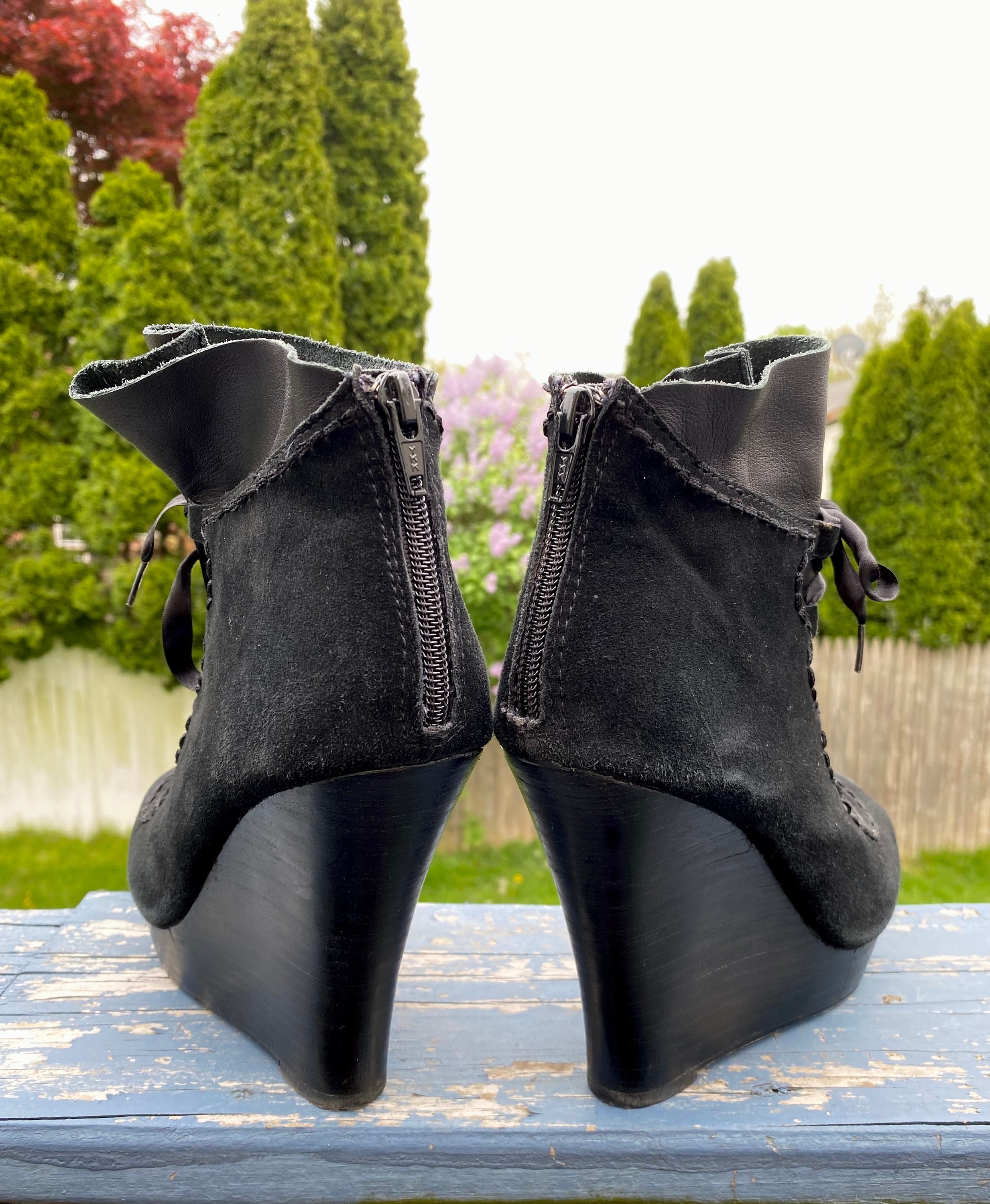 Retro Victorian seychelles High Heel PLATFORM Wedges Black Lace up BOOT Shoes Size 7 Etsy