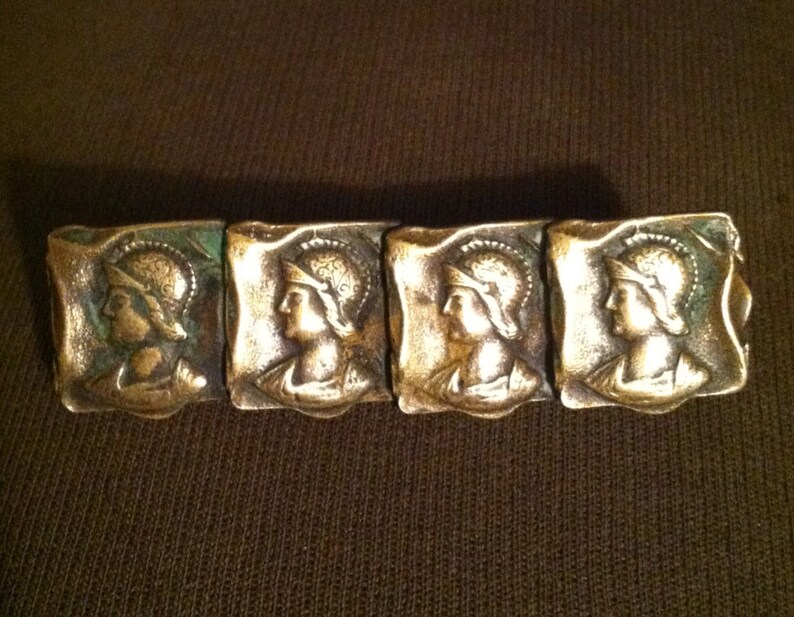 ANTIQUE STEAMPUNK Style WARRIOR Brooch in a Brass Bar Pin from the Early 1900/'s Great for a Man!