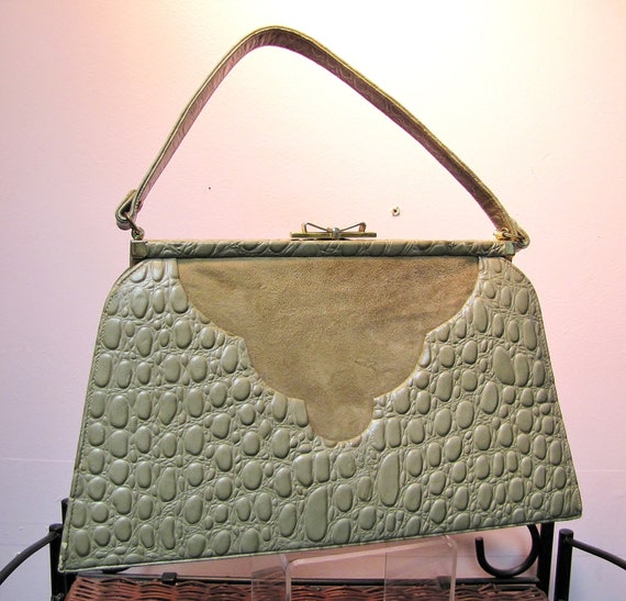 60's ALLIGATOR Embossed LEATHER & Suede Handbag