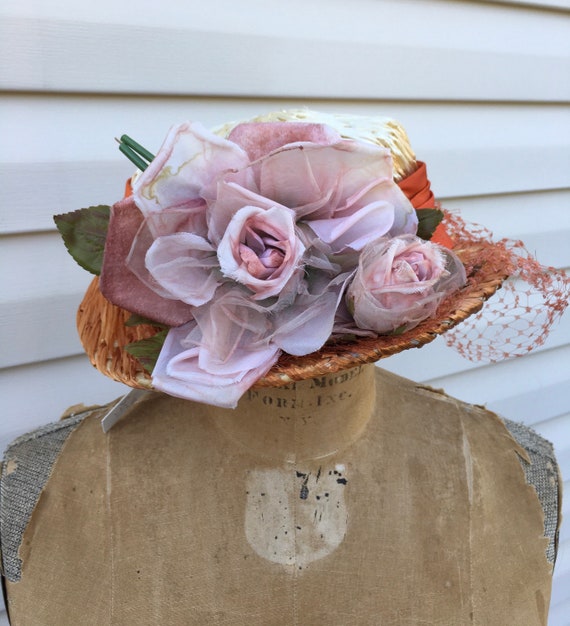 Orange 50’s Cellophane Straw Hat / 30s Cloche Styl