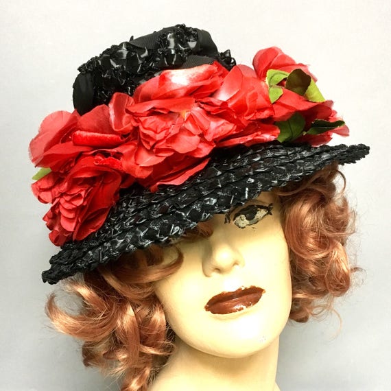 FAB Vintage 1950's Black Straw Hat, "Le Charme", … - image 1