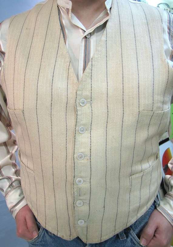 トップス 1930's US vintage stripe vest 1920s Mens Vest, PINSTRIPED Gangster Vest, BOARDWALK EMPIRE