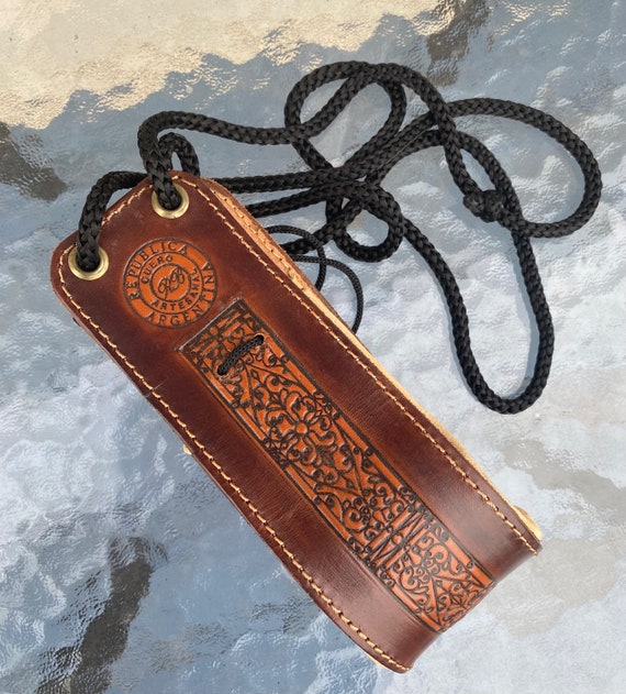 Tooled LEATHER Pouch Mojo Bag, HIPPIE Style small… - image 1