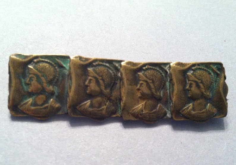 ANTIQUE STEAMPUNK Style WARRIOR Brooch in a Brass Bar Pin from the Early 1900/'s Great for a Man!