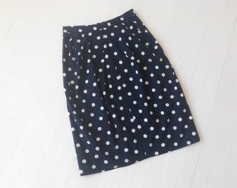 1990's Navy Polka Dot Pencil Skirt