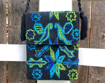 80's HIPPIE Guatemalan Style Purse, with EMBROIDERED BIRDS