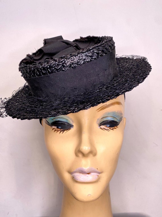 Ladies 1930's / 1940's Edwardian Style Black Straw