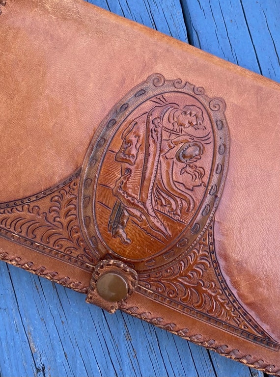 Western Hand TOOLED & Painted 1920s LEATHER Hand … - image 2