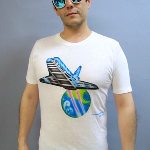 SELTENE signiert Air gebürstet T-Shirt, Vintage 80er Jahre weiche Baumwolle T, Raum SHUTTLE COLUMBIA T-Shirt, Größe Medium