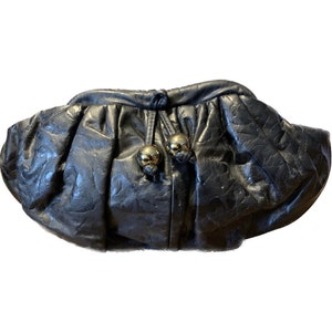 Unique 1980s Black Leather Clutch or Crossbody Bag Purse