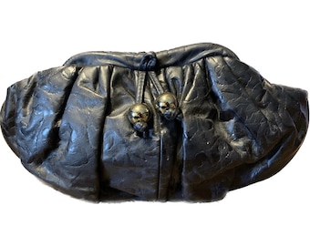 Unique 1980s Black Leather Clutch or Crossbody Bag Purse