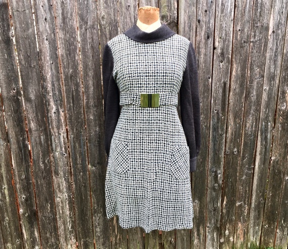 60's MOD MINI Dress, Woven HOUNDSTOOTH A-Line Dres