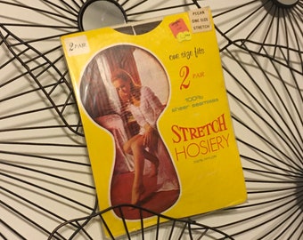 Peek-a-Boo! Vintage 1960's Stockings, 2 Pair OSS Ladies Seamless Stretch STOCKINGS, MIP, One size