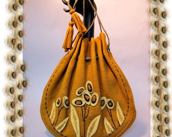 Fabulously Fun Early 1930's ARTS & CRAFTS, Wool Felt Pouch Purse, Antique Textile, Art DECO Bag