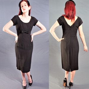 Vintage 1950&#39;s Little Black Dress / ROCKABILLY Wiggle Dress with SHELF BUST / size 4