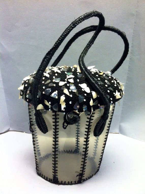 Unusual 1940's STRAW Purse, LUCITE Plastic Box Ba… - image 3