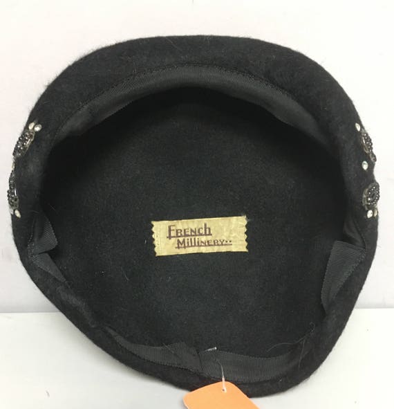 1950s Black COCKTAIL Hat / Fur Felt with Rhinesto… - image 6