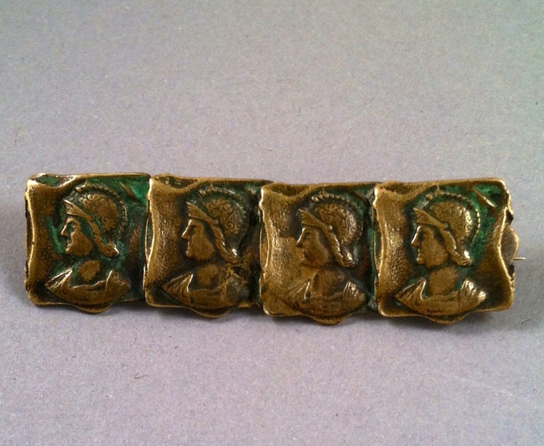 ANTIQUE STEAMPUNK Style WARRIOR Brooch in a Brass Bar Pin from the Early 1900/'s Great for a Man!