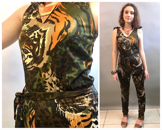 1970's Camouflage Tiger Print Jumpsuit