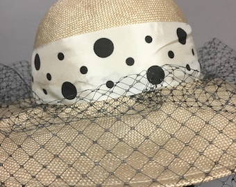 Vintage Nordstrom Open Top Hat 70s Black Woven Straw Red Polka Dot Bow Italy Nordstrom | Accessories | Nordstrom Handcrafted Straw Bucket  main image 3