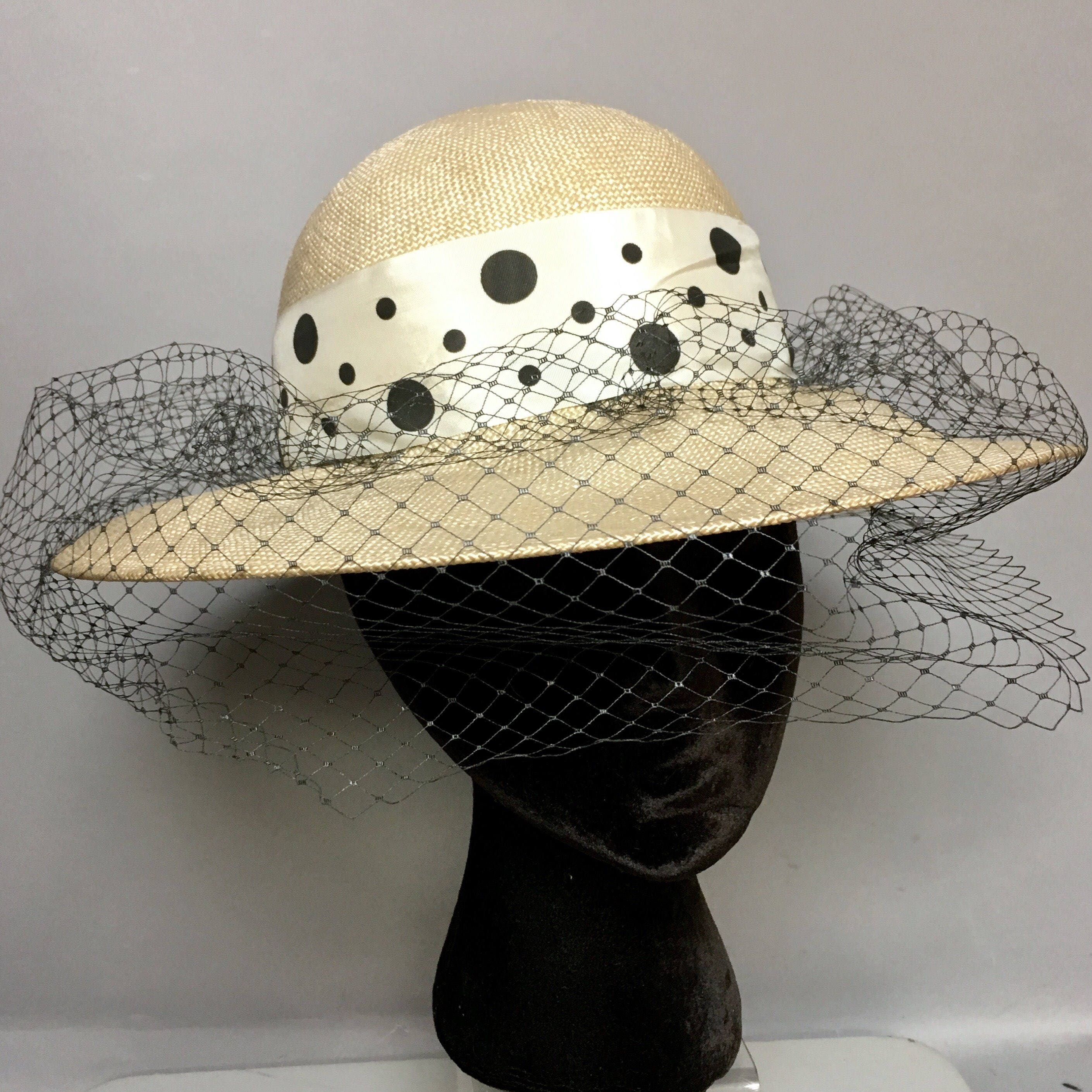 Vintage Nordstrom Open Top Hat 70s Black Woven Straw Red Polka Dot Bow Italy Wide Brim Black Vintage Hats for Women for sale | eBay main image 4