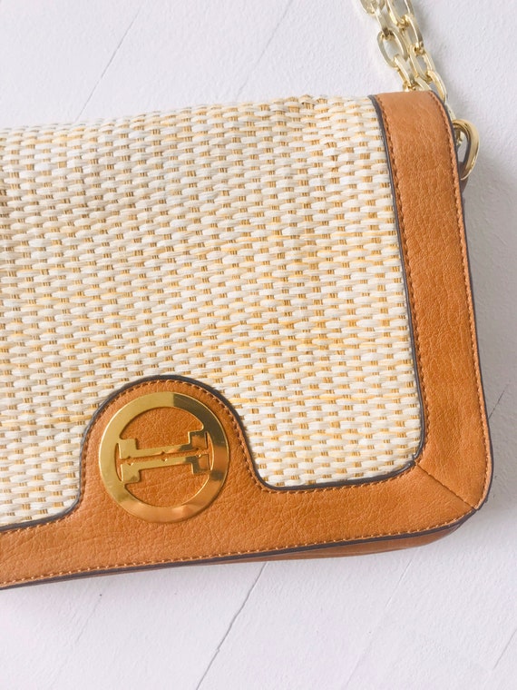 1970's Leather + Wicker Shoulder Bag - image 7