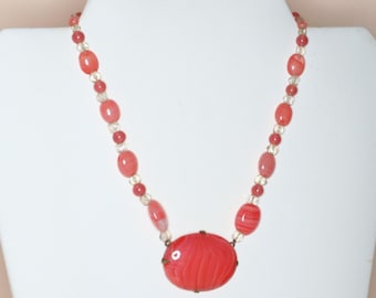 BOOK Piece: Pale Pink Antique 1930's CZECH Glass Beaded and CRYSTAL Bead Necklace