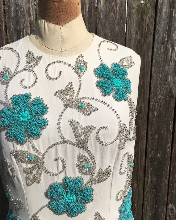 Fab 50s Aqua Beaded Shell Top - image 2