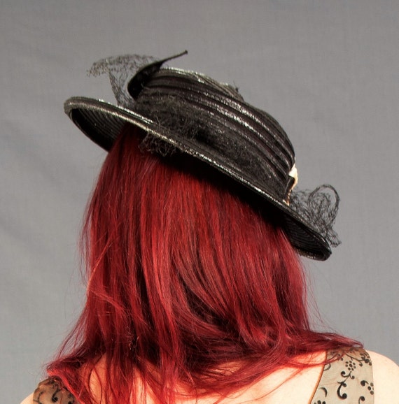 Vintage 1940's Horsehair Crinoline Hat, Black Wid… - image 2