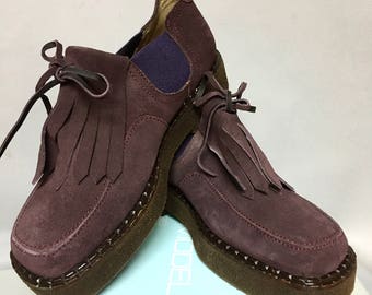 DEADSTOCK 1990's Philippe Model Designer Suede Platform Shoes / UNWORN NIB size 6.5
