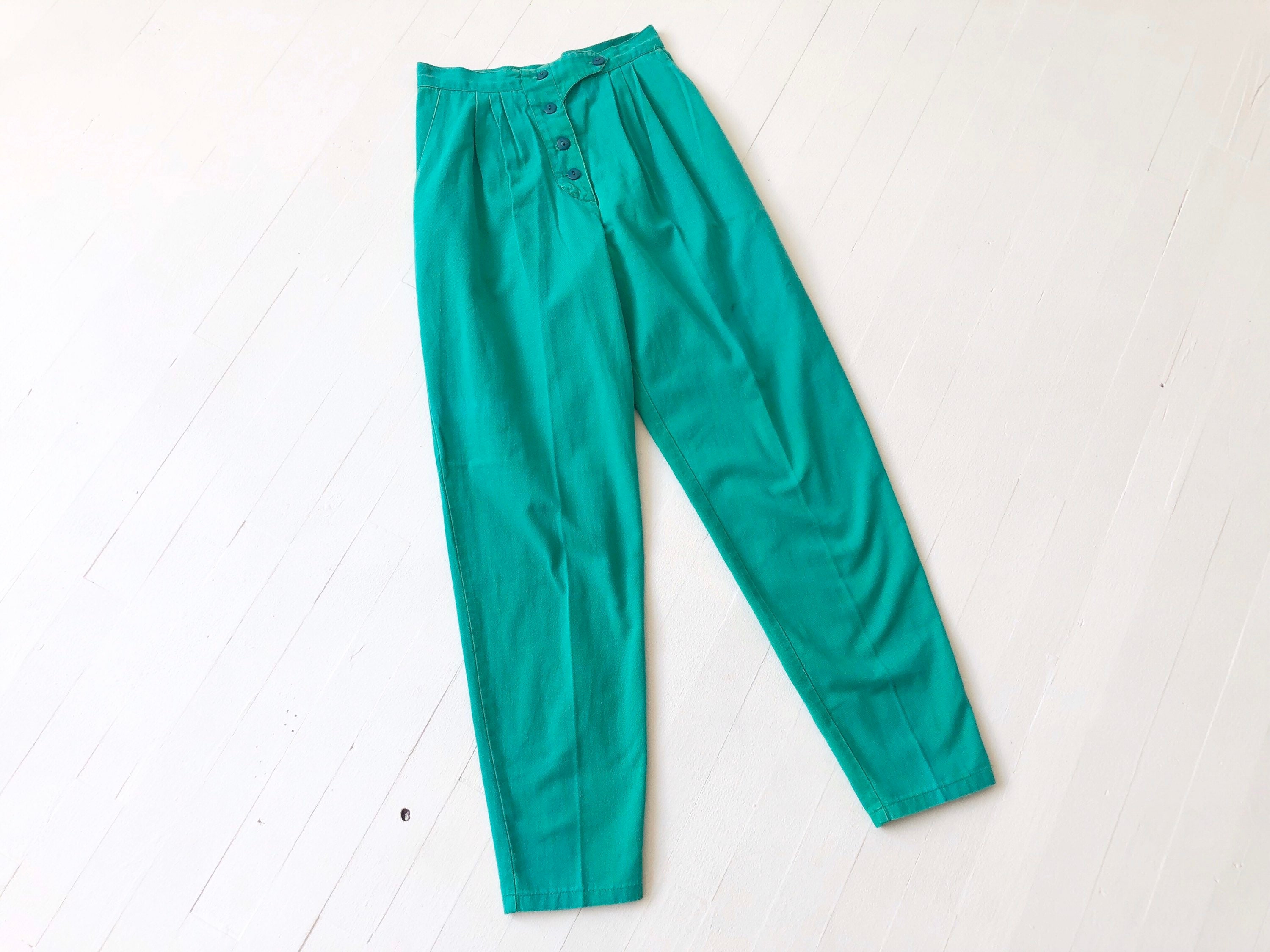 Vintage 80s Emerald Green Cotton High Waisted Pants -  Canada
