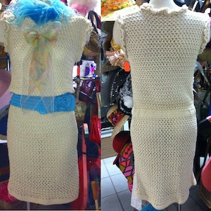 Adorable 1960&#39;s Hand Made, MOD Cotton CROCHET MINI Dress, size Small
