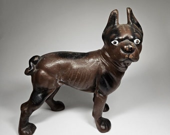 Vintage Cast Iron Boston Terrier Dog Doorstop 9.5" Tall