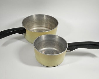 Vintage Set Of Club Cookware 1 & 2 QT Cast Aluminum Sauce Pan Pot Yellow No Lids