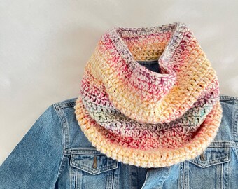 Crochet cowl scarf rainbow cowl scarf infinity scarf angora warm snood hooded scarf  neck warmer