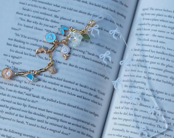 Charm Bookmark | Ethereal Dream, Gold Chain, Flower & Letter