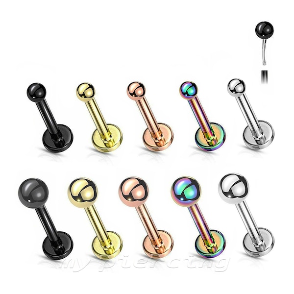 1pc. Push in Ball Top PVD 316L Surgical Steel Labret Ear Tragus Cartilage Helix Stud 20G 18G