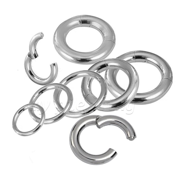 Anneau segmenté articulé en acier chirurgical 316L 16 g 14 g 12 g 10 g 8 g 6 g 4 g 2 g Anneau d'oreille et de septum à cliquet