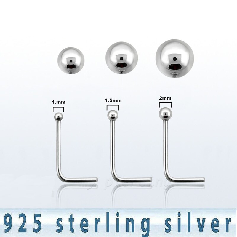 thumbnail image 2 of 2pcs 22G 1.5mm CZ Prong Set Nose Bone – .925 Sterling Silver Nose Stud, 6mm Length 2 of 6
