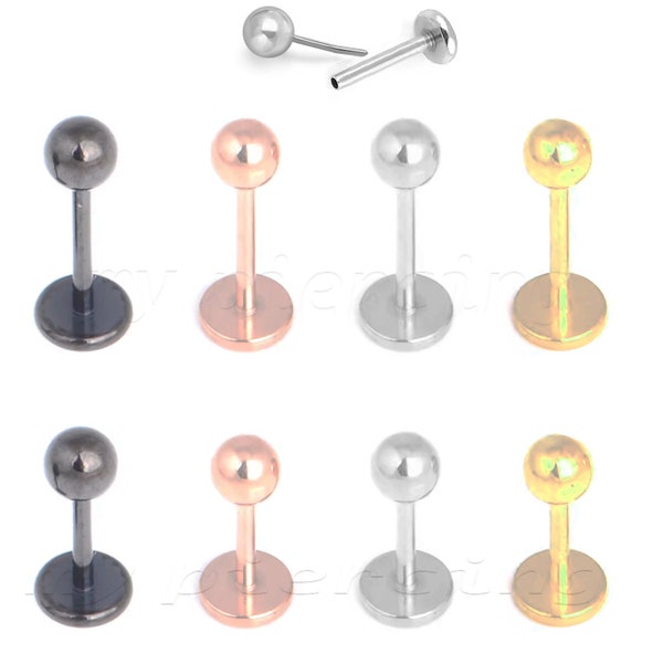 2pcs. 20G Push-In Ball Top PVD Plated 316L Surgical Steel Labret Earring Tragus Cartilage Stud