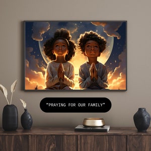 Praying for Our Family | African-American Boy and Girl Praying | Religious Children | Bedtime Prayers | Religious Art | Digital Download
