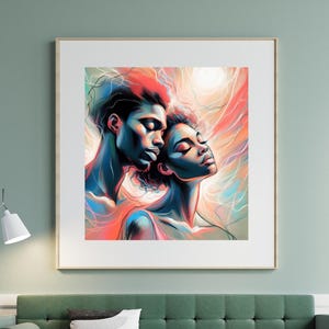 Electric Love | Digital Printable Wall Art | Black Love | Black Couple Print | Afrocentric Art | Valentine&#39;s Day Art |  Digital Download