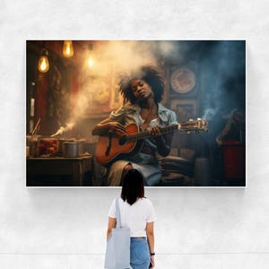 Smokin&#39; Greens and Guitar | Black Woman Art | Black Female Singers | Afrocentric Art | Housewarming Gift | Digital Download