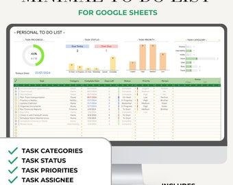 Feuilles de travail Google avec liste de choses à faire, modèle de liste de contrôle numérique, liste de tâches mensuelle à faire, calendrier, programme hebdomadaire, tâches quotidiennes, minime