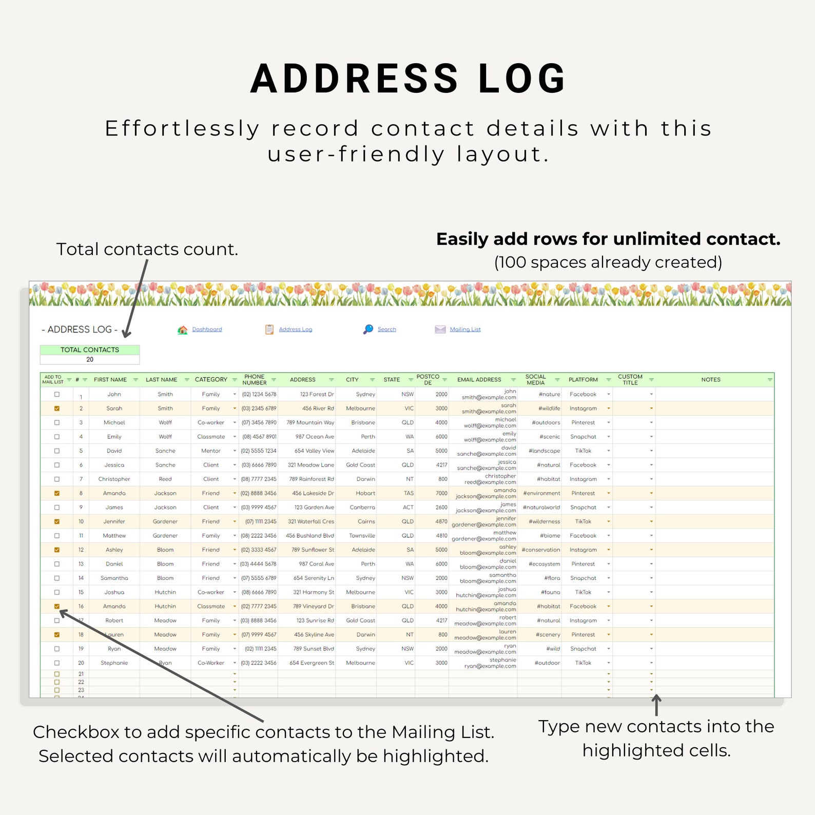 Google Sheets Address Book, Contact List Template for Google Sheets ...
