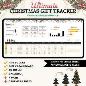 Christmas Gift Tracker Google Sheets, Weihnachtsliste, Weihnachtseinkaufs-Überwachungstabelle, Weihnachtskartenliste, Wunschliste, Luxe Pine