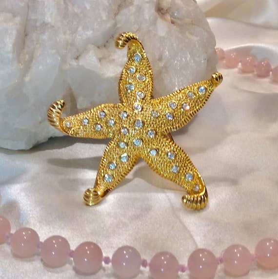 Vtg Carolee Large Starfish Figural Brooch Pin Gold